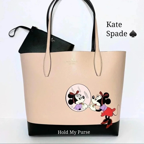 Kate Spade Disney Minnie Mouse Tote Bag with Black Wristlet Pouch Set NWT - Picture 5 of 12